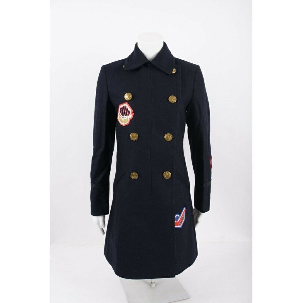 Coach Womens 1941 Naval Officer Pea Coat Navy Blue Double Breasted Patches Sz 2